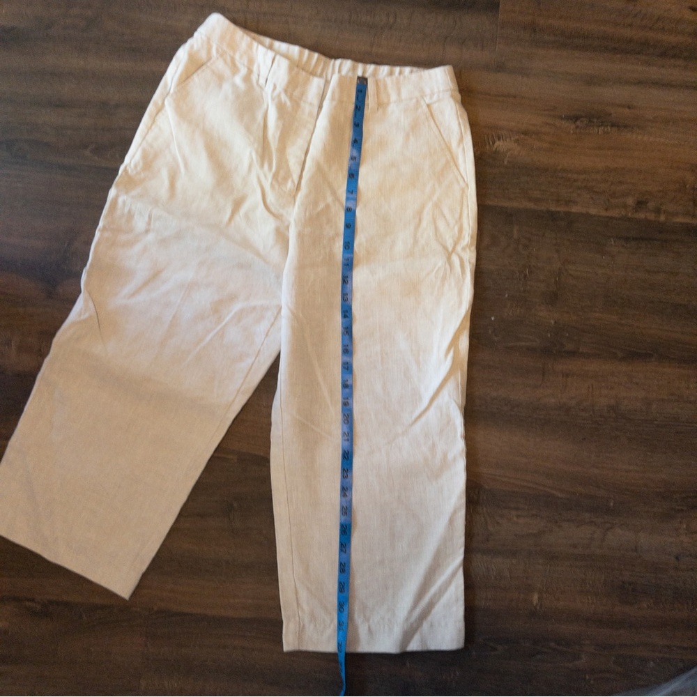 Liz Claiborne Audra Beige Cropped 100% Linen Pants Size 10